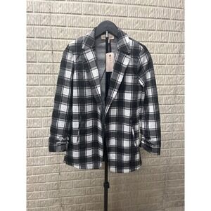 Philosophy Republic Clothing Black White Plaid Open Front Blazer Jacket XS NEW